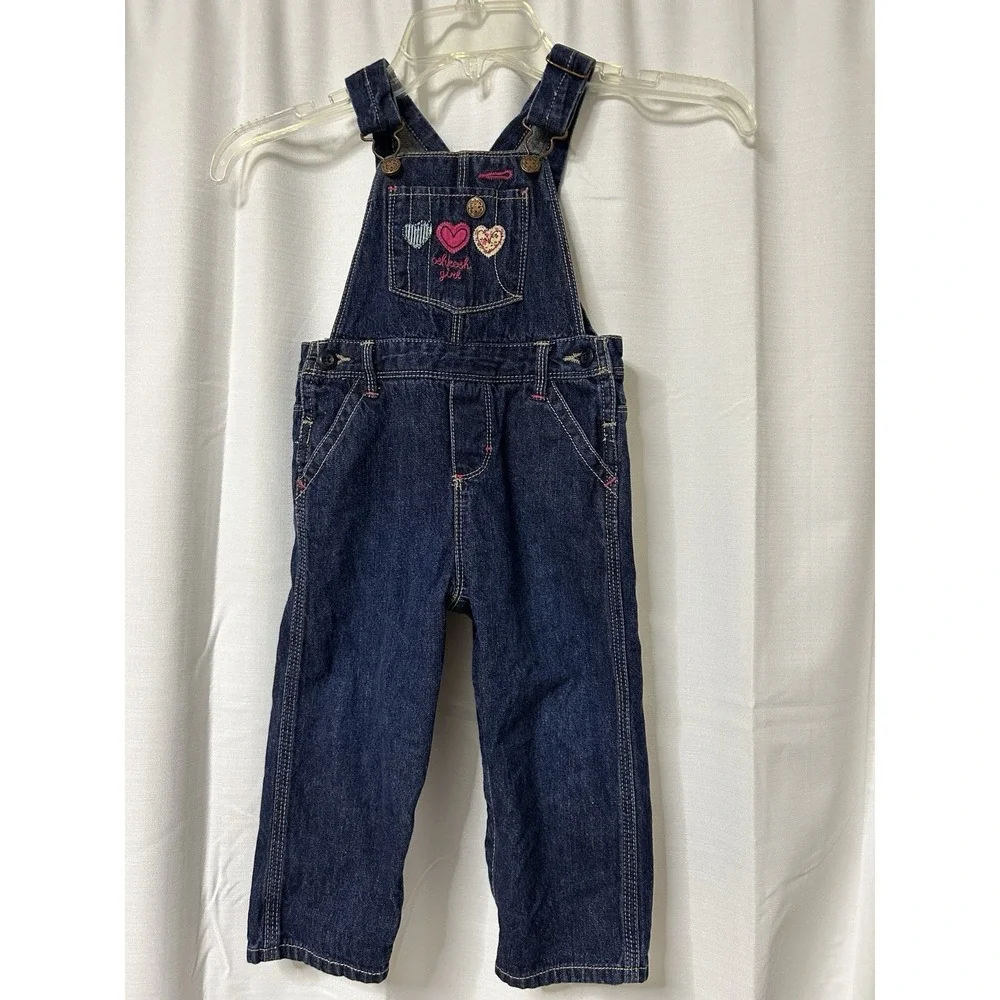 OshKosh B'gosh Overalls Girls Hearts 24 Months Blue Jean Denim Vestbak